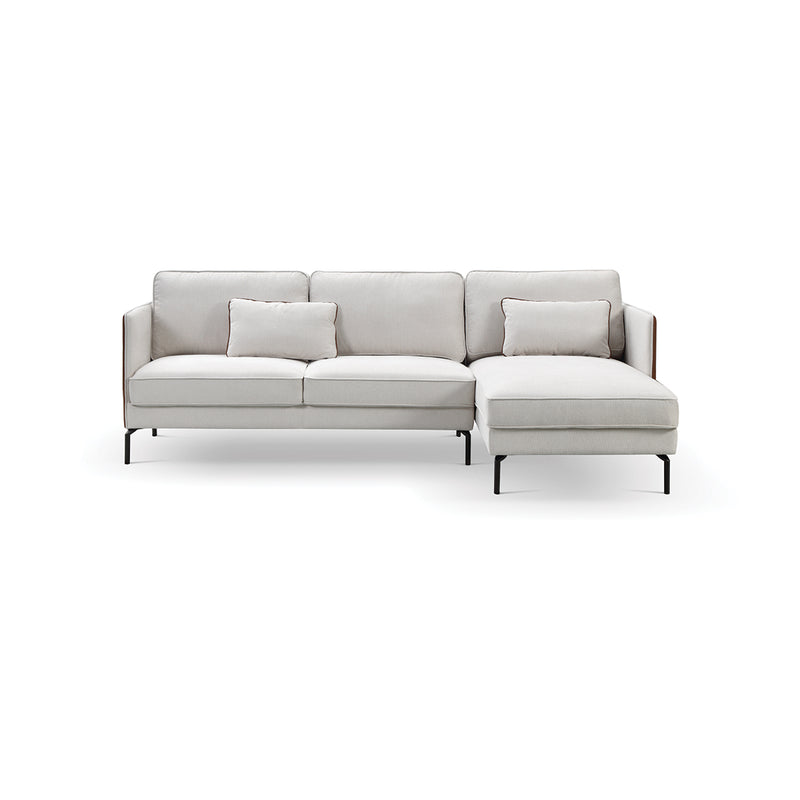 SOFA SECCIONAL ESTACIONARIO DERECHO EN TELA BEIGE Y PU CAMEL