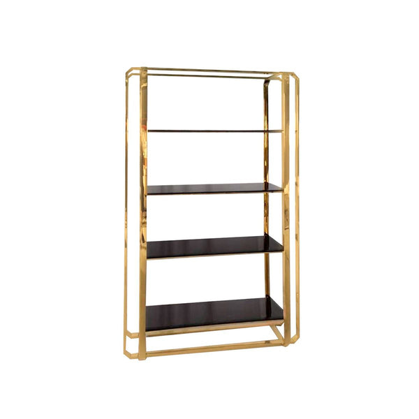 ESTANTE DORADO CON VIDRIO NEGRO
