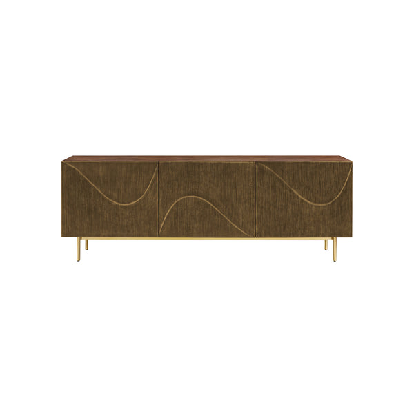 CREDENZA EN ACABADO DE MADERA Y PATAS DORADAS