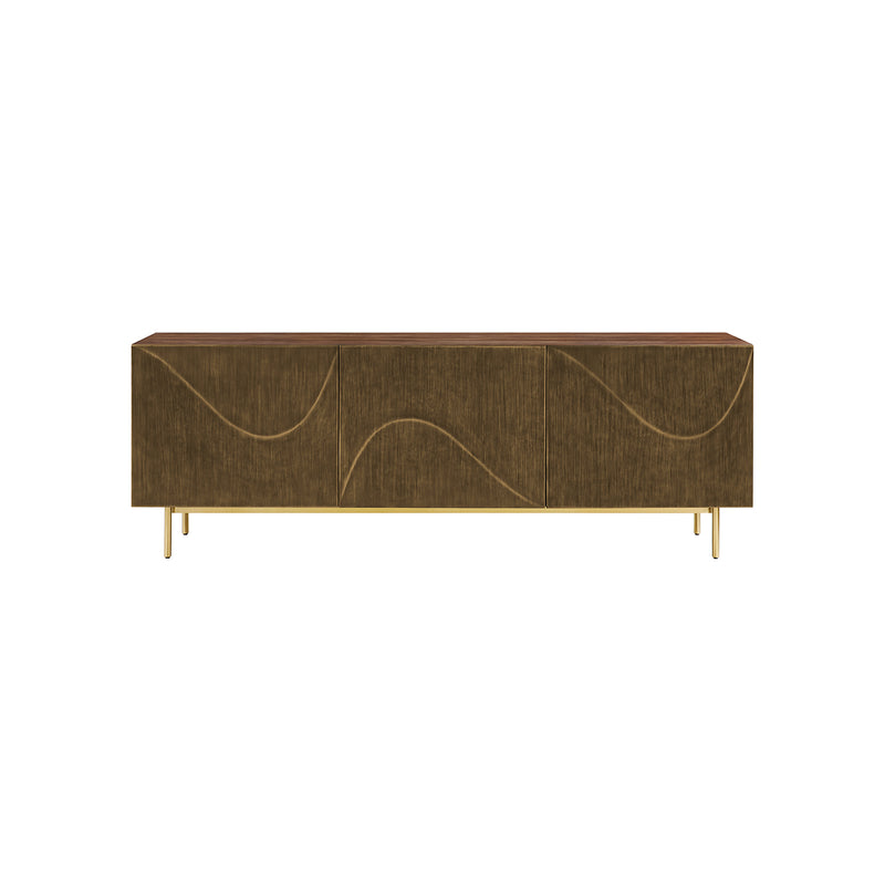 CREDENZA EN ACABADO DE MADERA Y PATAS DORADAS