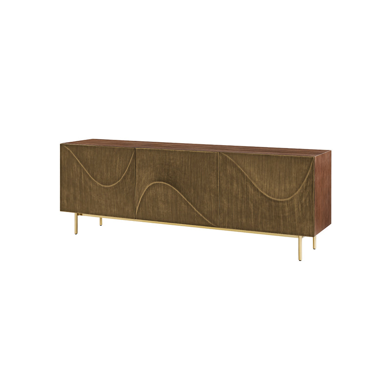 CREDENZA EN ACABADO DE MADERA Y PATAS DORADAS