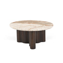 MESA DE CENTRO TOPE ESTILO MARMOL Y BASE ACABADO DE MADERA