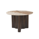 MESA DE COMEDOR TOPE ESTILO MARMOL Y BASE ACABADO DE MADERA