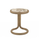 MESA LATERAL TOPE DE MARMOL Y BASE ACABADO DE MADERA