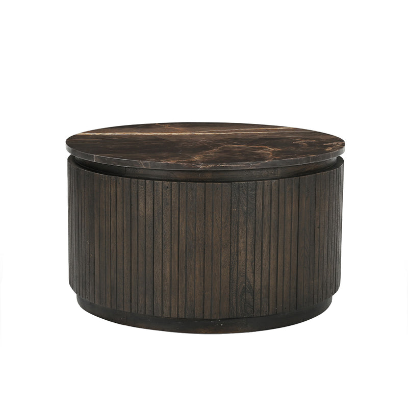 MESA DE CENTRO CON TOPE DE MÁRMOL Y BASE DE MADERA
