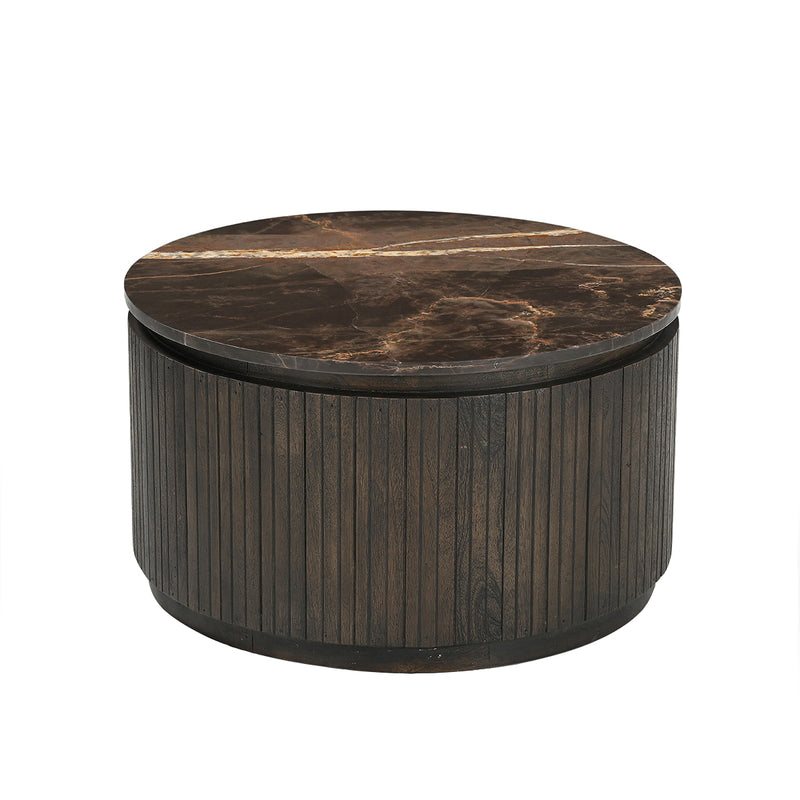 MESA DE CENTRO CON TOPE DE MÁRMOL Y BASE DE MADERA