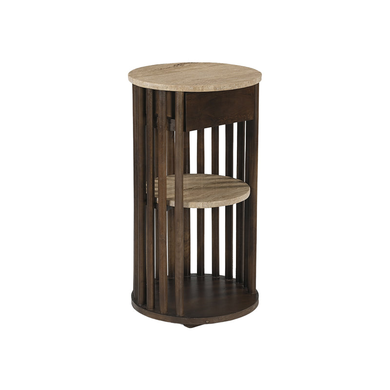 TABLE SHELF, BROWN BASE, TRAVERTINO TOP