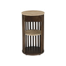TABLE SHELF, BROWN BASE, TRAVERTINO TOP