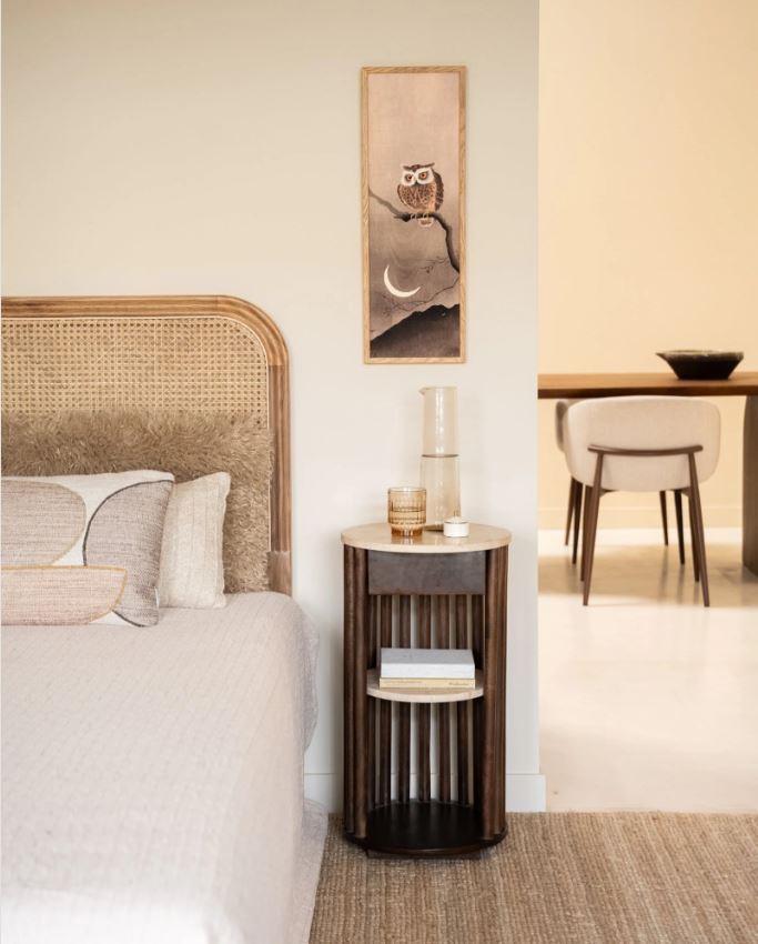 TABLE SHELF, BROWN BASE, TRAVERTINO TOP