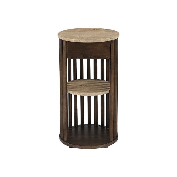 TABLE SHELF, BROWN BASE, TRAVERTINO TOP