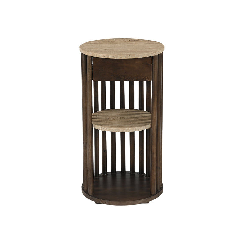 TABLE SHELF, BROWN BASE, TRAVERTINO TOP