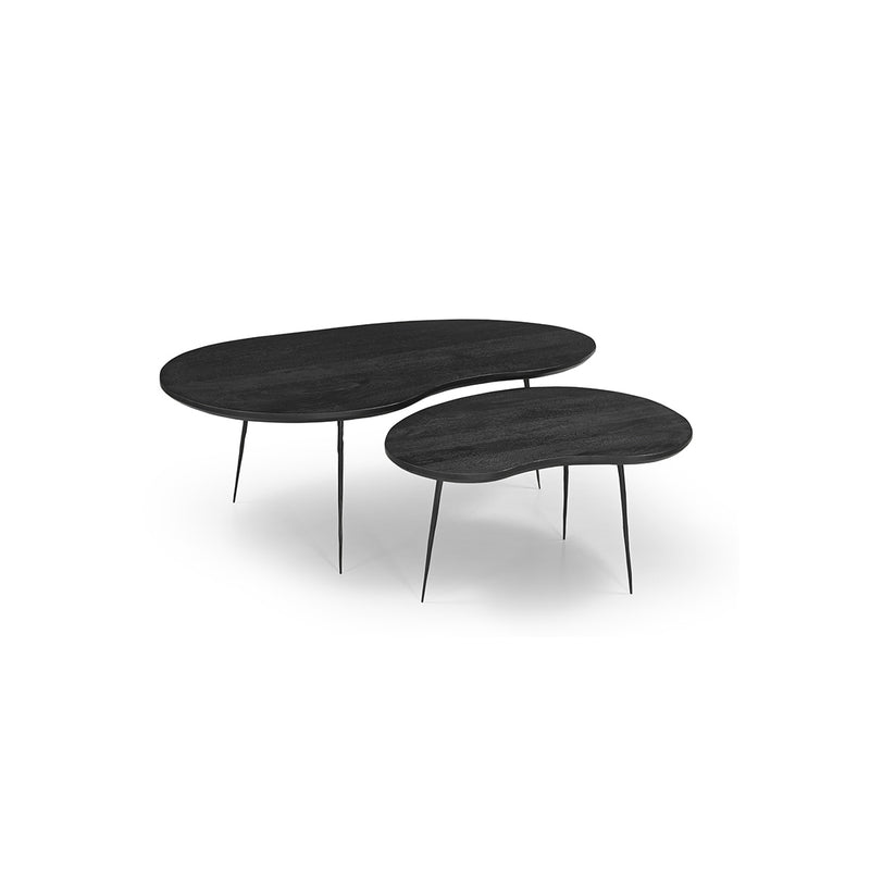 MESA DE CENTRO ACABADO DE MADERA NEGRA Y PATAS EN METAL SET DE 2
