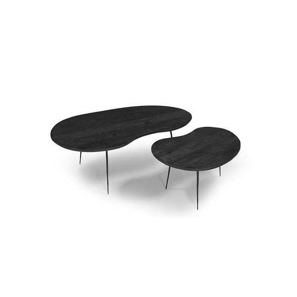 MESA DE CENTRO ACABADO DE MADERA NEGRA Y PATAS EN METAL SET DE 2