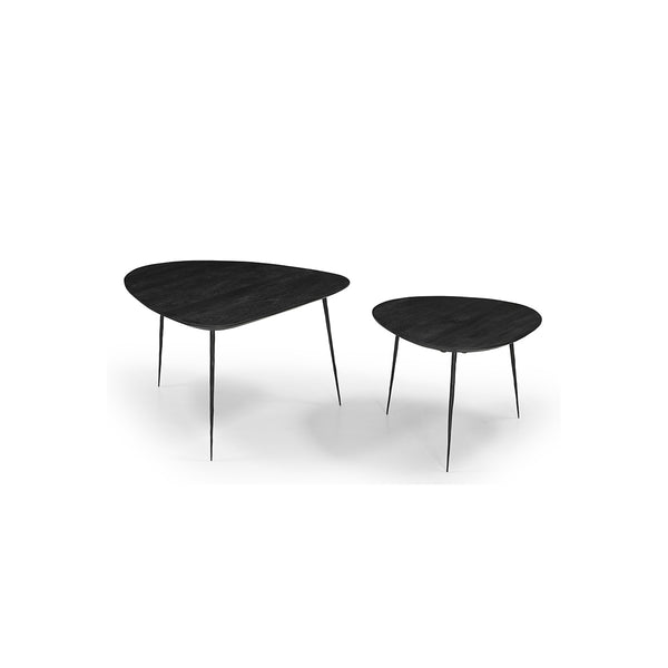 MESA DE CENTRO ACABADO DE MADERA NEGRA Y PATAS EN METAL SET DE 2
