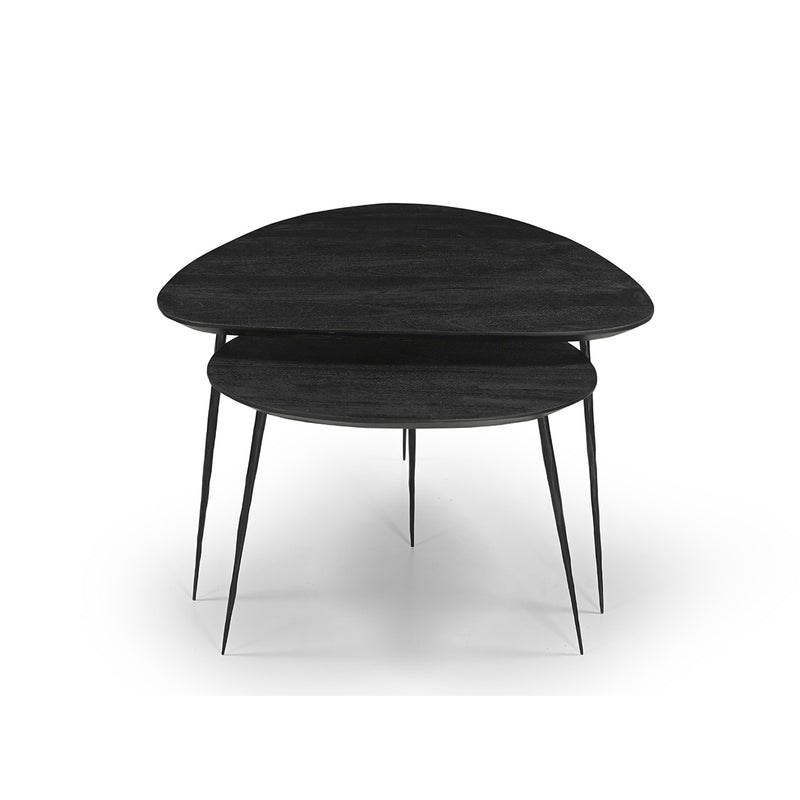 MESA DE CENTRO ACABADO DE MADERA NEGRA Y PATAS EN METAL SET DE 2