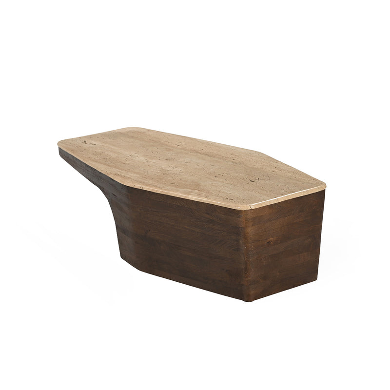 MESA DE CENTRO TOPE DE MARMOL Y ACABADO DE MADERA