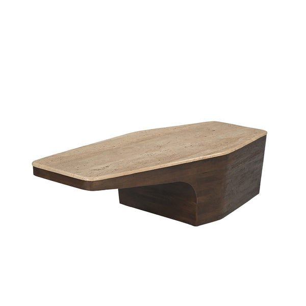 MESA DE CENTRO TOPE DE MARMOL Y ACABADO DE MADERA