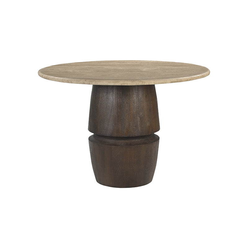 MESA DE COMEDOR TOPE DE MARMOL Y BASE ACABADO DE MADERA