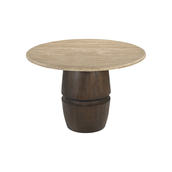 MESA DE COMEDOR TOPE DE MARMOL Y BASE ACABADO DE MADERA