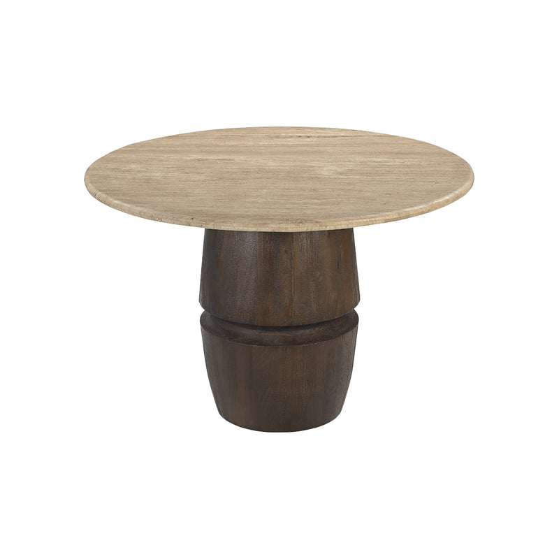 MESA DE COMEDOR TOPE DE MARMOL Y BASE ACABADO DE MADERA