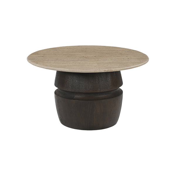 COFFEE TABLE, TRAVERTINO TOP, BROWN BASE