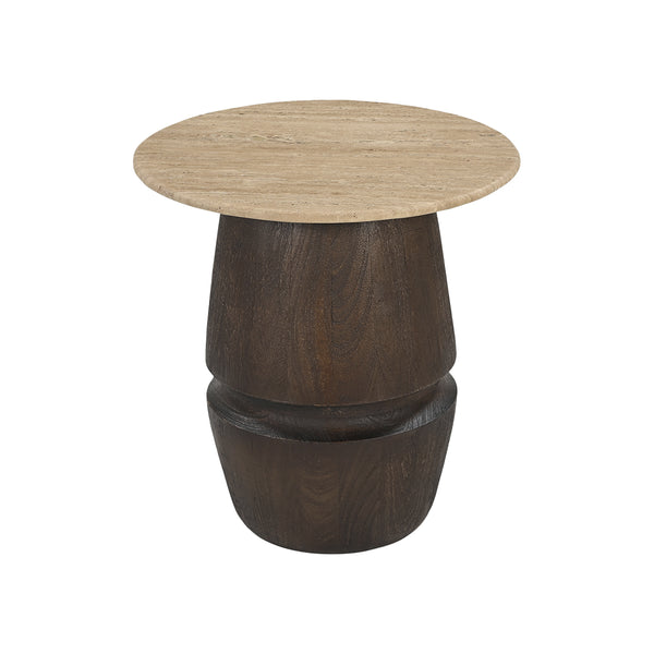 SIDE TABLE, TRAVERTINO TOP, BROWN BASE