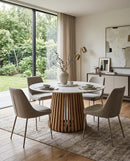 MESA DE COMEDOR CON TOPE DE MÁRMOL BLANCO Y MADERA SÓLIDA NATURAL