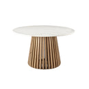 MESA DE COMEDOR CON TOPE DE MÁRMOL BLANCO Y MADERA SÓLIDA NATURAL