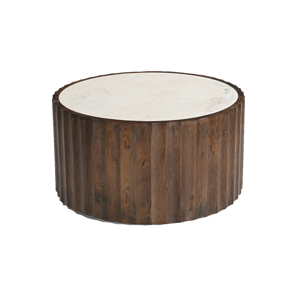 MESA DE CENTRO ACABADO DE MADERA NATURAL Y TOPE DE MARMOL