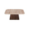 MESA DE CENTRO CON TOPE DE MARMOL Y BASE DE MADERA MARRON