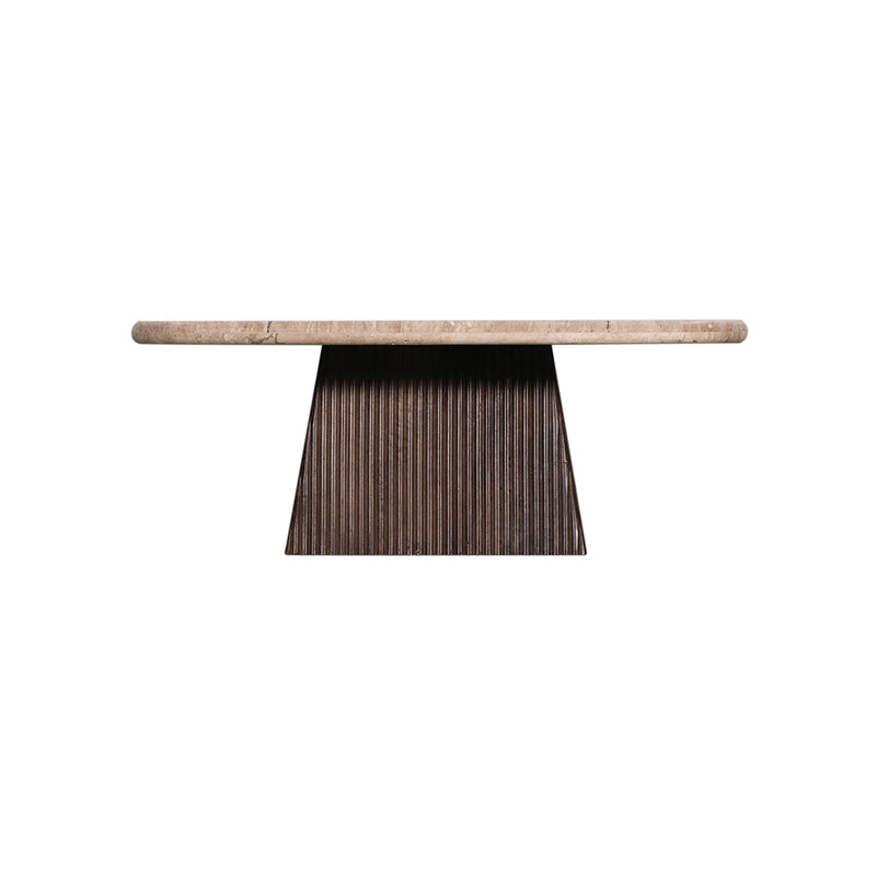 MESA DE CENTRO CON TOPE DE MARMOL Y BASE DE MADERA MARRON