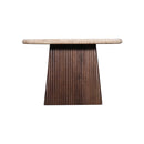 MESA LATERAL CON TOPE DE MARMOL Y BASE DE MADERA MARRON