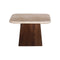 MESA LATERAL CON TOPE DE MARMOL Y BASE DE MADERA MARRON