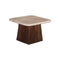 MESA LATERAL CON TOPE DE MARMOL Y BASE DE MADERA MARRON