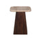 MESA LATERAL CON TOPE DE MARMOL Y BASE DE MADERA MARRON