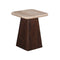MESA LATERAL CON TOPE DE MARMOL Y BASE DE MADERA MARRON