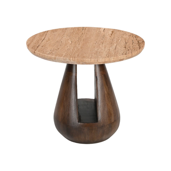 MESA LATERAL CON TOPE DE MÁRMOL Y BASE DE MADERA