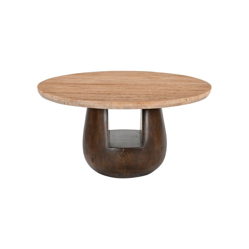 MESA DE CENTRO CON TOPE DE MÁRMOL Y BASE DE MADERA