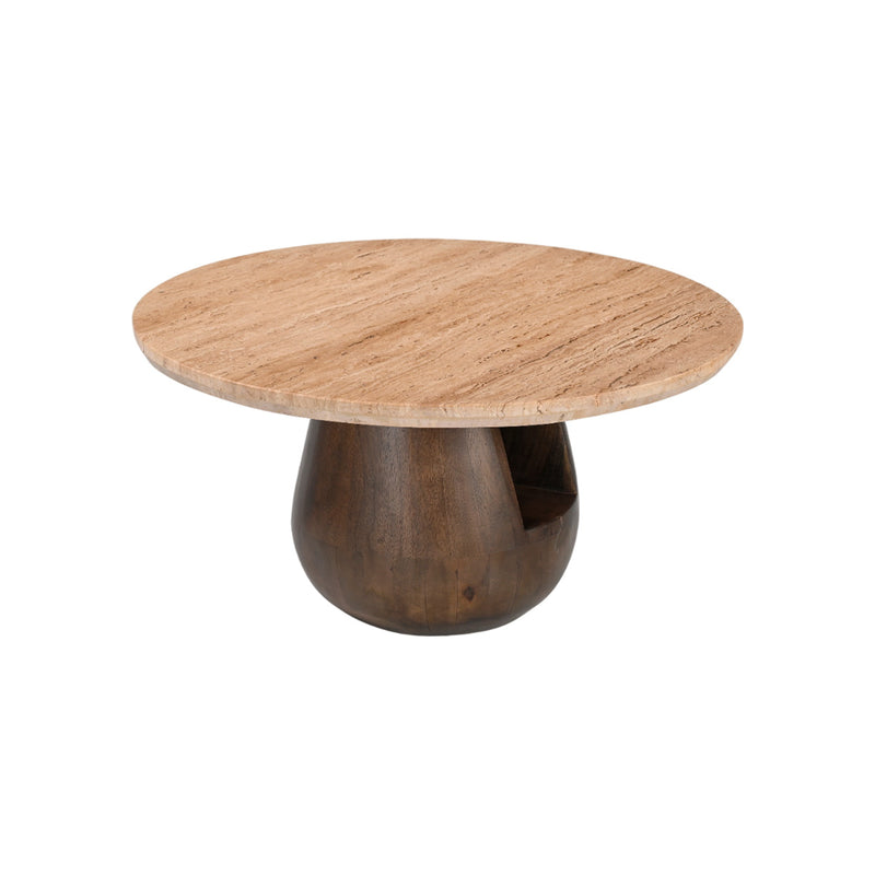 MESA DE CENTRO CON TOPE DE MÁRMOL Y BASE DE MADERA