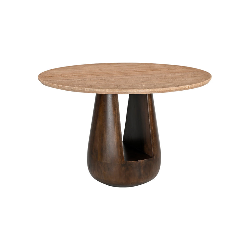 MESA DE COMEDOR CON TOPE DE MÁRMOL Y BASE DE MADERA