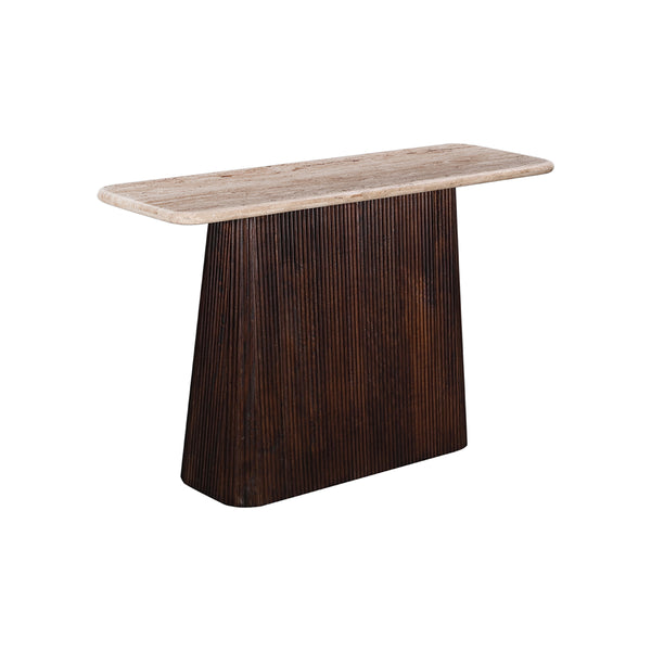 CONSOLA EN ACABADO DE MADERA MARRON Y TOPE DE MARMOL