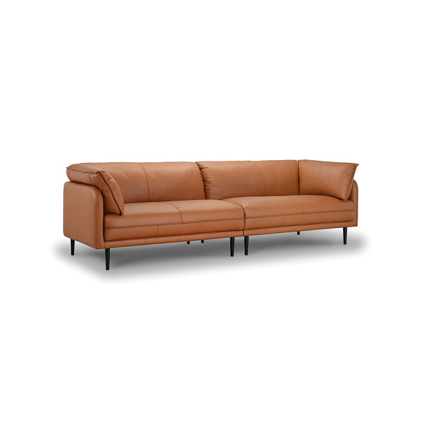 SOFA ESTACIONARIO DE CUATRO ASIENTOS CON FRENTE DE PIEL CAMEL