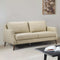 SOFA ESTACIONARIO DE TRES ASIENTOS CON FRENTE DE PIEL CREMA Y PATAS MARRONES