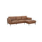 SOFA SECCIONAL ESTACIONARIO EN PIEL SINTETICA CAMEL Y PATAS NEGRAS