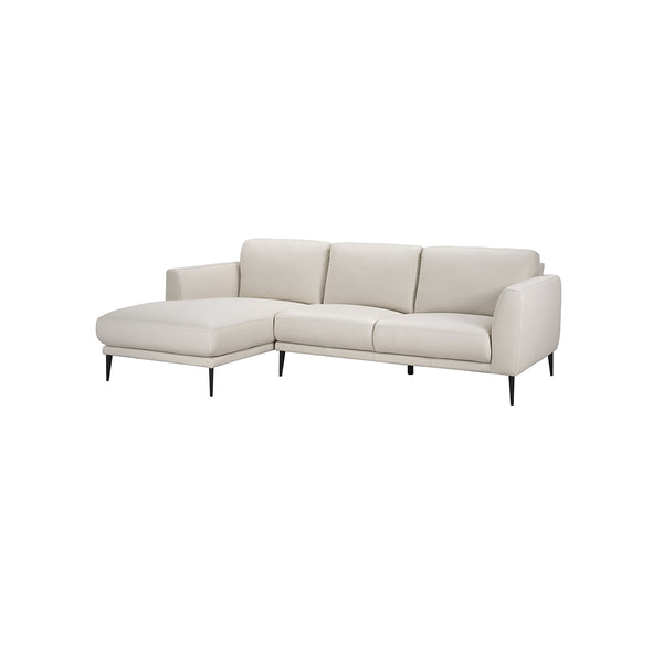 SOFA SECCIONAL ESTACIONARIO EN PIEL SINTETICA BEIGE Y PATAS NEGRAS