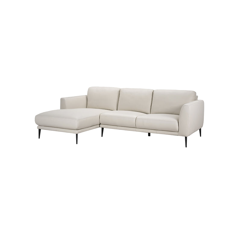 SOFA SECCIONAL ESTACIONARIO EN PIEL SINTETICA BEIGE Y PATAS NEGRAS