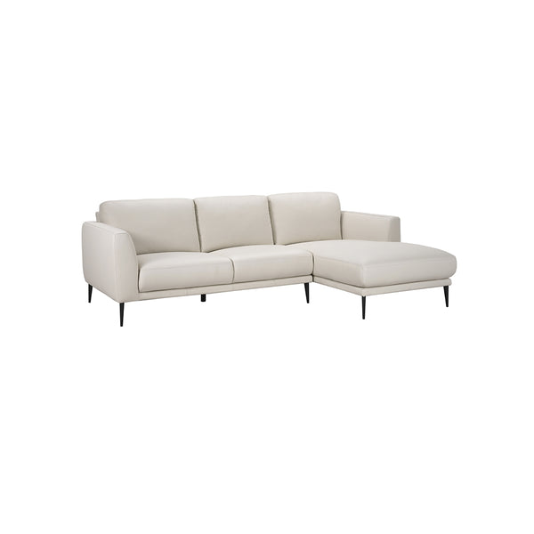SOFA SECCIONAL ESTACIONARIO EN PIEL SINTETICA BEIGE Y PATAS NEGRAS