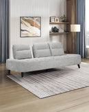 SOFA ESTACIONARIO DE TRES ASIENTOS CONVERTIBLE EN SOFA CAMA TELA GRIS Y PATAS NEGRAS