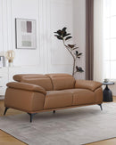 SOFA ESTACIONARIO DE DOS ASIENTOS ESTILO PIEL MARRON Y PATAS NEGRAS