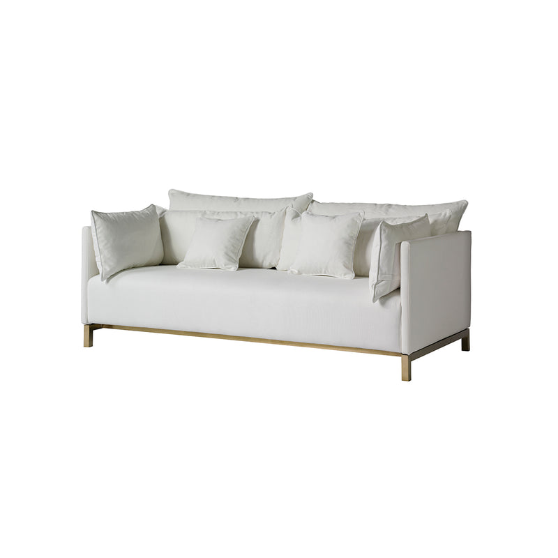 SOFA VASSAR DE 3 ASIENTOS EN TELA BLANCA Y PATAS EN ACABADO DORADO